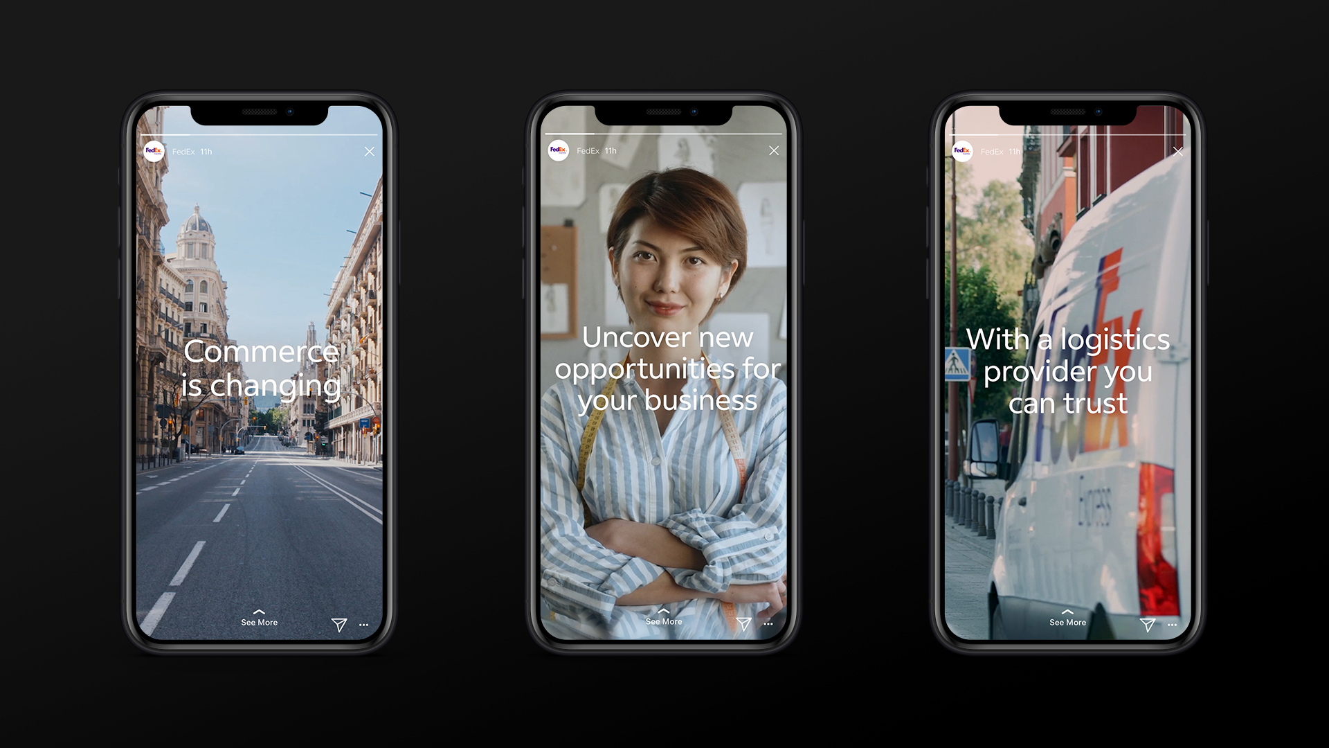 Mobile phones displaying FedEx Instagram stories