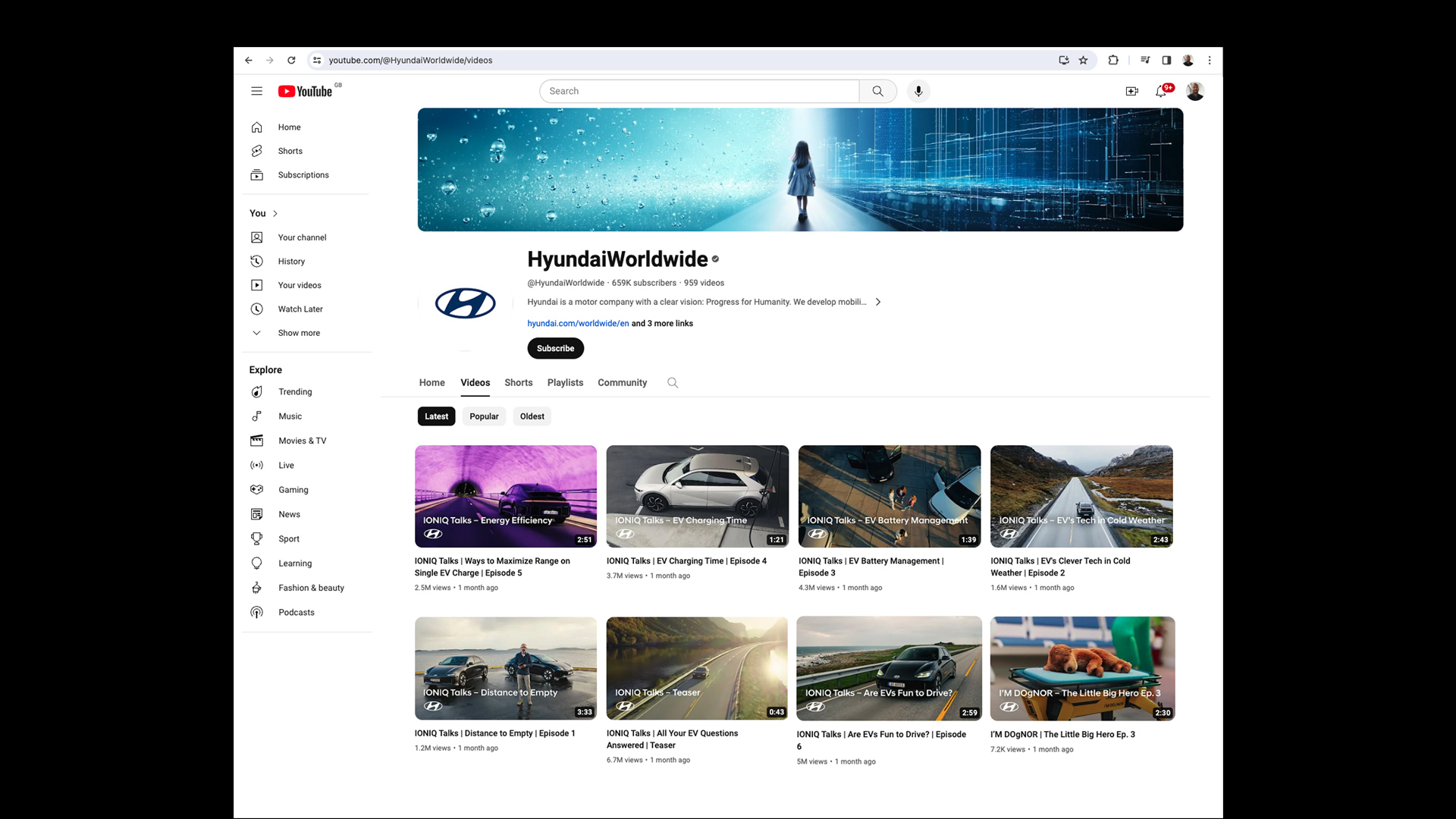 Hyundai YouTube page